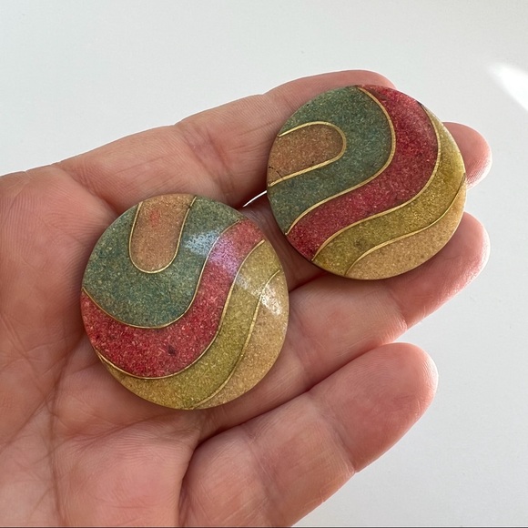 Vintage Round Rainbow Earrings - Picture 1 of 5